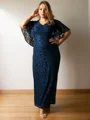 Sheath V-hals Ankel-Lengde Blonder Brudens Mor Kjolees