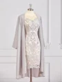 Sheath Båthals Kort/Mini Chiffong Brudens Mor Kjolees med Applikasjoner Blonder