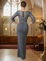 Sheath V-hals Gulvlengde Jersey Brudens Mor Kjolees med Blonder Applikasjon