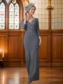 Sheath V-hals Gulvlengde Jersey Brudens Mor Kjolees med Blonder Applikasjon