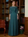 A-line kjole Scoop Chiffong Gulvlengde Brudens Mor Kjolees med Blonder
