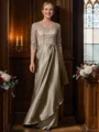 A-line kjole V-hals Satin Sweep/Børste train Brudens Mor Kjolees med Blonder