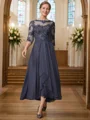 A-line kjole Scoop Asymmetrisk Chiffong Brudens Mor Kjole med Applikasjon