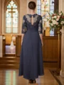 A-line kjole Scoop Asymmetrisk Chiffong Brudens Mor Kjole med Applikasjon