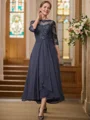 A-line kjole Scoop Asymmetrisk Chiffong Brudens Mor Kjole med Applikasjon