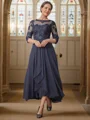 A-line kjole Scoop Asymmetrisk Chiffong Brudens Mor Kjole med Applikasjon