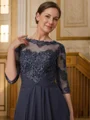 A-line kjole Scoop Asymmetrisk Chiffong Brudens Mor Kjole med Applikasjon