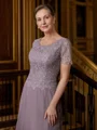 A-line kjole Scoop Ankel-Lengde Chiffong Brudens Mor Kjole med Blonder