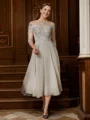 A-line kjole Scoop Te-Lengde Chiffong Brudens Mor Kjole med Blonder