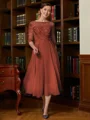 A-line kjole Scoop Te-Lengde Chiffong Brudens Mor Kjole med Blonder