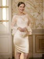 Sheath Scoop Knelengde Satin Brudens Mor Kjole med Blonder