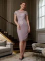 Sheath Scoop Knelengde Chiffong Brudens Mor Kjole med Blonder