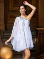 A-line kjole En skuldret Kort/Mini Chiffong Brudens Mor Kjolees Med Paljett