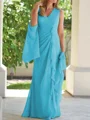 Sheath V-hals Gulvlengde Chiffong Brudens Mor Kjole med Ruched