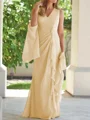 Sheath V-hals Gulvlengde Chiffong Brudens Mor Kjole med Ruched
