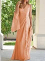 Sheath V-hals Gulvlengde Chiffong Brudens Mor Kjole med Ruched