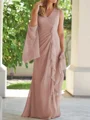Sheath V-hals Gulvlengde Chiffong Brudens Mor Kjole med Ruched