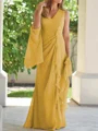 Sheath V-hals Gulvlengde Chiffong Brudens Mor Kjole med Ruched