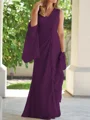 Sheath V-hals Gulvlengde Chiffong Brudens Mor Kjole med Ruched