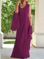 Sheath V-hals Gulvlengde Chiffong Brudens Mor Kjole med Ruched