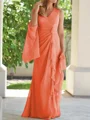 Sheath V-hals Gulvlengde Chiffong Brudens Mor Kjole med Ruched