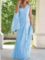 Sheath V-hals Gulvlengde Chiffong Brudens Mor Kjole med Ruched