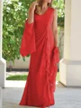 Sheath V-hals Gulvlengde Chiffong Brudens Mor Kjole med Ruched