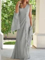Sheath V-hals Gulvlengde Chiffong Brudens Mor Kjole med Ruched