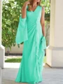 Sheath V-hals Gulvlengde Chiffong Brudens Mor Kjole med Ruched