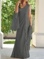 Sheath V-hals Gulvlengde Chiffong Brudens Mor Kjole med Ruched
