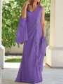 Sheath V-hals Gulvlengde Chiffong Brudens Mor Kjole med Ruched