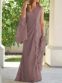 Sheath V-hals Gulvlengde Chiffong Brudens Mor Kjole med Ruched
