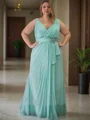 A-line kjole V-hals Gulvlengde Chiffong Brudens Mor Kjole med Ruched