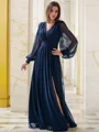A-line kjole V-hals Gulvlengde Chiffong Brudens Mor Kjole med Ruched