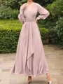 A-line kjole V-hals Ankel-Lengde Chiffong Brudens Mor Kjole med Belt
