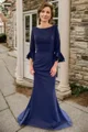 Sheath Scoop Trekvart ermer Plissert Sweep/Børste train Charmeuse Brudens Mor Kjole