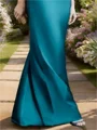 Sheath Bare Skuldre Kortermer Plissert Gulvlengde Satin Brudens Mor Kjole