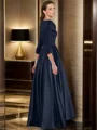A-line kjole V-hals Trekvart ermer Plissert Asymmetrisk Satin Brudens Mor Kjole