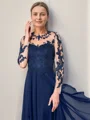 A-line kjole Illusion Trekvart ermer Volanger Asymmetrisk Chiffong Brudens Mor Kjole
