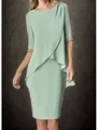 Sheath Chiffong Scoop Halvlang Knelengde Brudens Mor Kjole