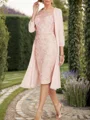 Sheath Chiffong Applikasjon Scoop Trekvart ermer Knelengde Brudens Mor Kjole