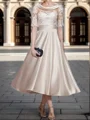 A-line kjole Satin Applikasjon Scoop Halvlang Te-Lengde Brudens Mor Kjole