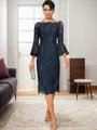 Sheath Scoop Te-Lengde Blonder Trekvart ermer Glidelås bak Brudens Mor Kjole