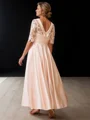 A-line kjole Scoop Halvlang Applikasjoner Blonder Ankel-Lengde Satin Brudens Mor Kjole