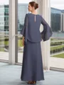 Sheath Scoop Lange ermer Volanger Ankel-Lengde Chiffong Brudens Mor Kjole