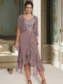A-line kjole V-hals Halvlang Applikasjoner Blonder Asymmetrica Chiffong Brudens Mor Kjole