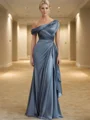 Sheath Silkeeaktig Sateng One Shoulder Ermeløs Gulvlengde Brudens Mor Kjole