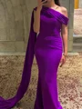 Sheath Satin Chiffon En skuldret Ermeløs Sweep/Børste train Benspalte Kjole