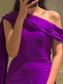 Sheath Satin Chiffon En skuldret Ermeløs Sweep/Børste train Benspalte Kjole