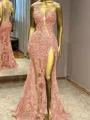 Sheath En skuldret Applikasjoner Blonder Gulvlengde Tyll Ballkjole